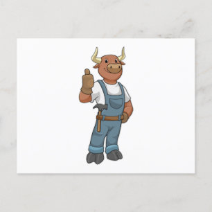 Carte Postale Taurillon en bricoleur avec marteau