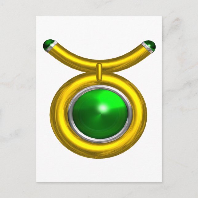 CARTE POSTALE TAURUS /OR, EMERALD VERT ZODIAC ANNIVERSAIRE JEWEL (Devant)