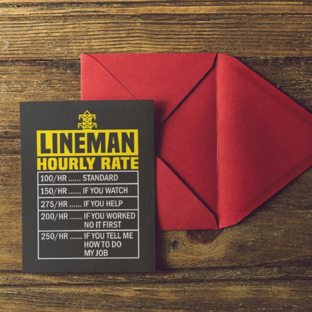 Carte Postale Taux horaire drôle de Lineman (lineman funny quote postcard)