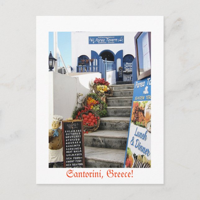 Carte Postale taverne grecque sur Santorini, Grèce (Devant)