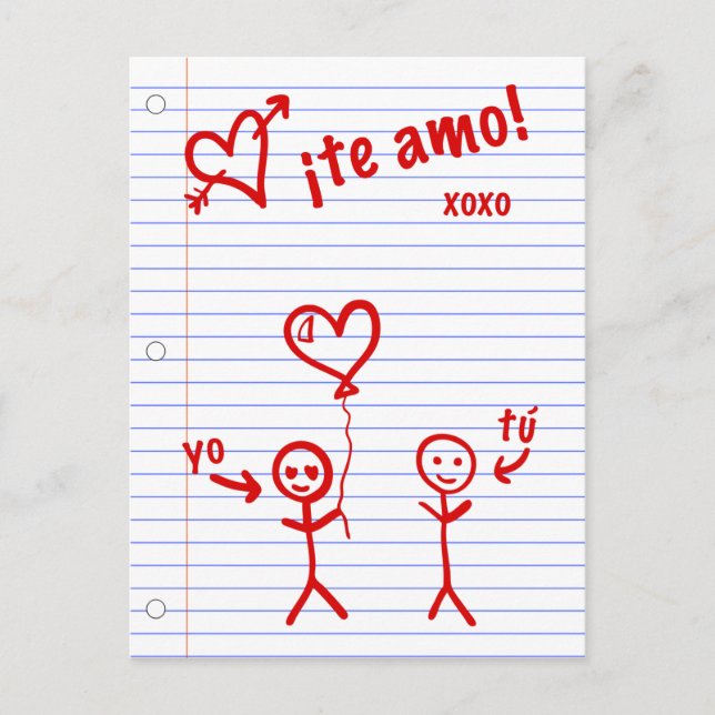 Carte Postale te amo croquis de papier de cahier (Devant)