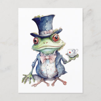 Carte Postale Tea Party crapaud en haut du chapeau