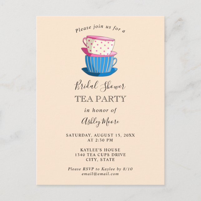 Carte Postale Tea Party Fête des mariées Elégante Cute Thé d'apr (Devant)