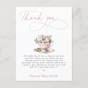 Carte Postale Tea Party rose Merci Baby shower fille