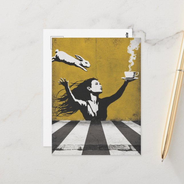 Carte Postale Tea With Bunny street art graffiti (Devant/Arrière en situation)