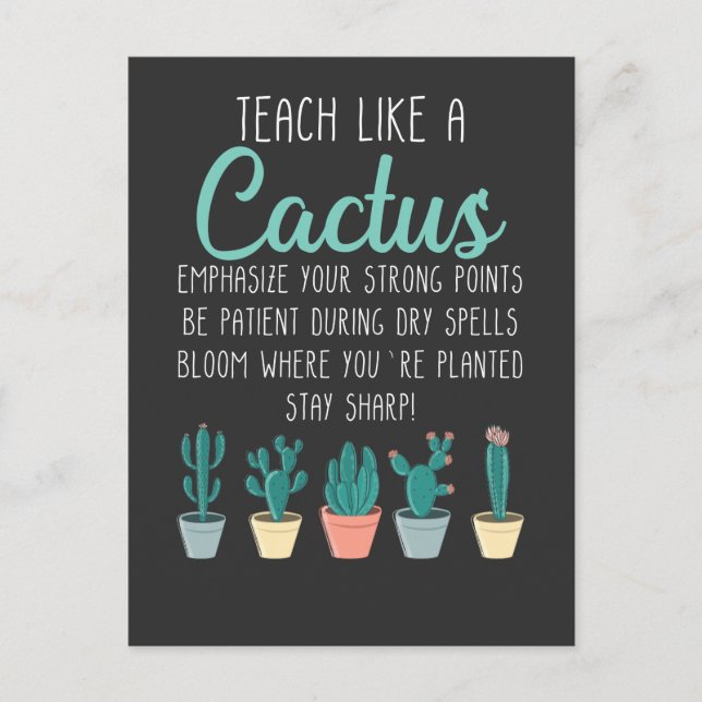 Carte Postale Teach Like A Cactus Teacher Back To School (Devant)