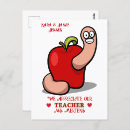 Carte Postale Teacher Appréciation Worm in Apple Ajouter un nom