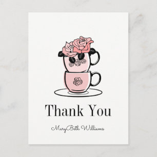 Carte Postale Teacup & Fleurs Baby shower Merci Postcard