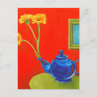 Carte Postale Teapot bleu et marguerites