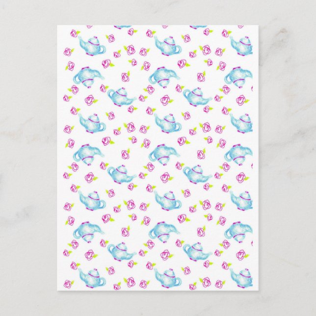 Carte Postale Teapot bleu rose Fleur de rose (Devant)