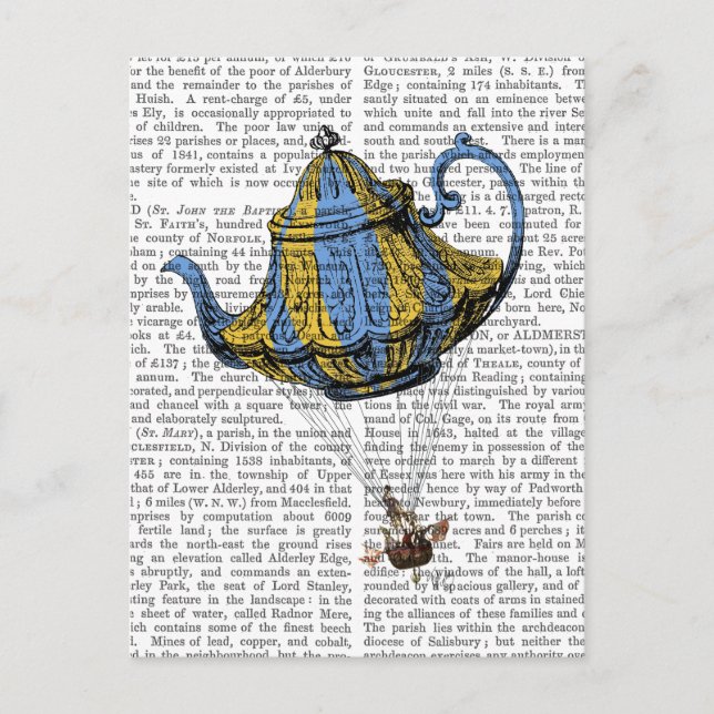 Carte Postale Teapot volant 3 bleu et jaune (Devant)
