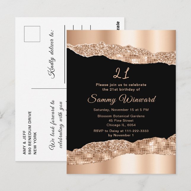 Carte Postale Tears rose Gold et Black Glam (Devant / Derrière)