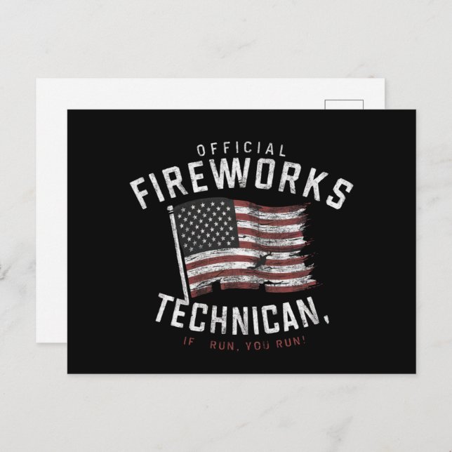 Carte Postale Technicien Officiel De Fireworks Si Je M'Exécute,  (Devant / Derrière)