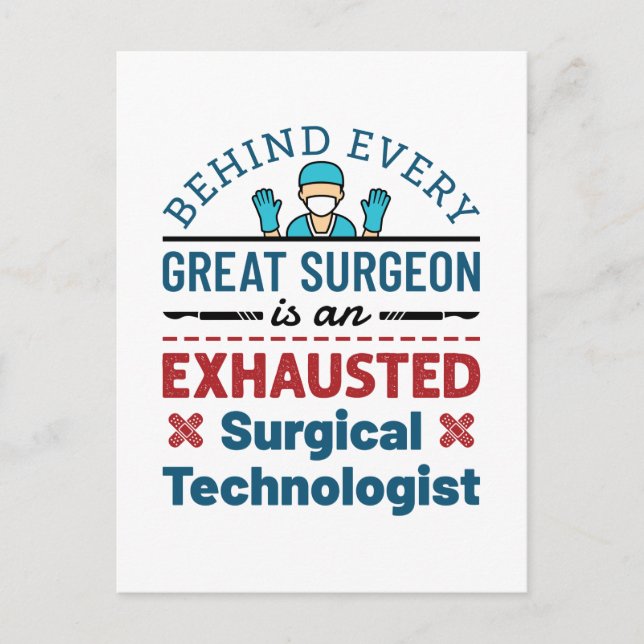 Carte Postale Technologue chirurgical épuisé Blague T-shirt Scru (Devant)
