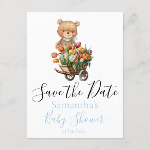 Carte Postale Teddy Baby shower Flore rustique Enregistrer la da