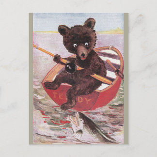 Carte Postale Teddy Bear Gosse Pêche