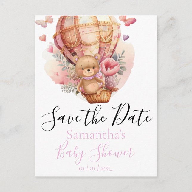 Carte Postale Teddy Bear Hot Air Balloon Blanc la date (Devant)