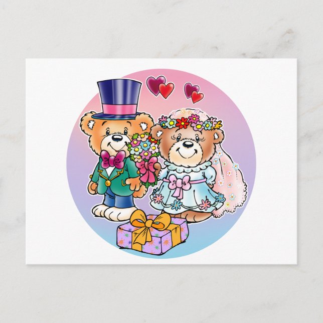 Carte Postale Teddy Bear Mariage Couple (Devant)