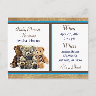 Carte Postale Teddy Bear Theme Boy's Baby shower Invitation