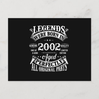 Carte Postale Tee d'anniversaire Légendes Vintage Nées en 2002 