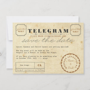 Carte postale Telegram vintage Enregistrer la date