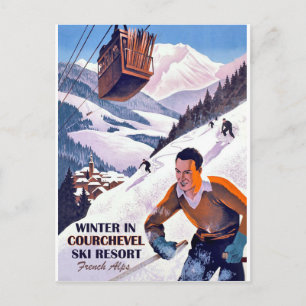 Carte Postale Téléphérique au-dessus de Courcheval, homme en ski