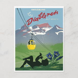 Carte Postale Téléphérique jaune sur la montagne des Diablerets,