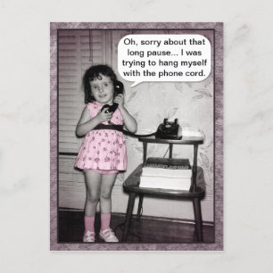 Carte Postale Téléphone photo vintage Humour fille se pendre