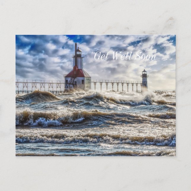 Carte Postale Tempête À St Joseph LighthousAllez Bien Bientôt Ca (Devant)