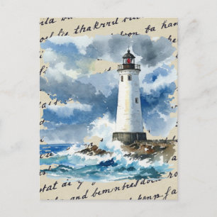 Carte postale tempête océan phare
