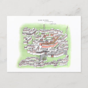 Carte Postale Temple Cho-Khang de Bouddha à Lhassa 1902 Dessin