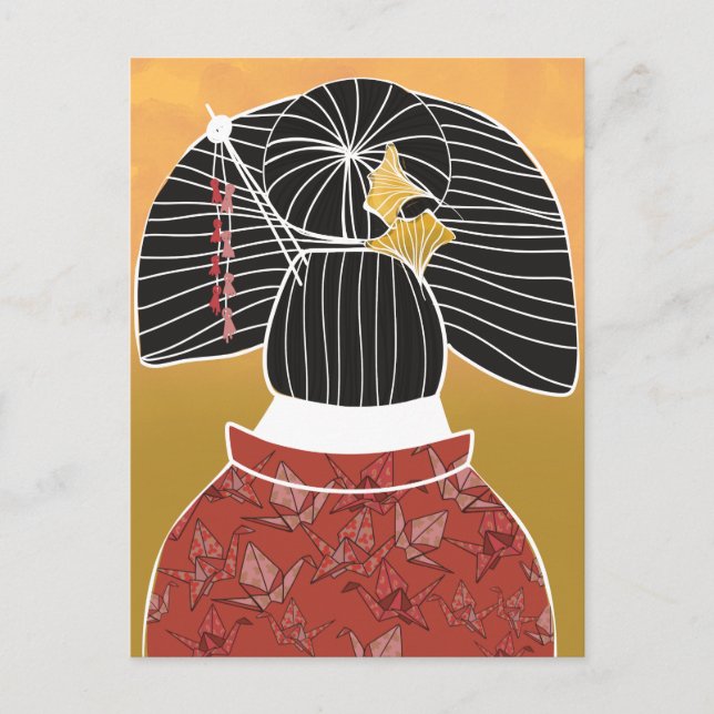 Carte Postale Temple japonais Kimono Yukata Illustré (Devant)