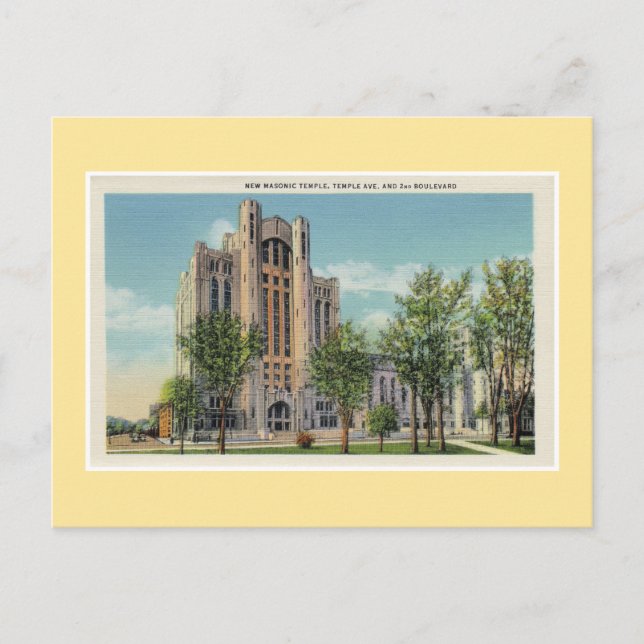 Carte Postale Temple maçonnique vintage Detroit (Devant)