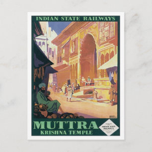Carte Postale Temple vintage Muttra Krishna Inde