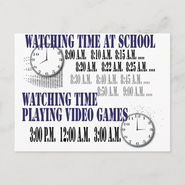 Carte Postale temps de visionnage à l'école joueur de jeux vidéo (Devant)