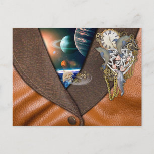 Carte Postale Temps Dolphin Steampunk sur la texture en cuir