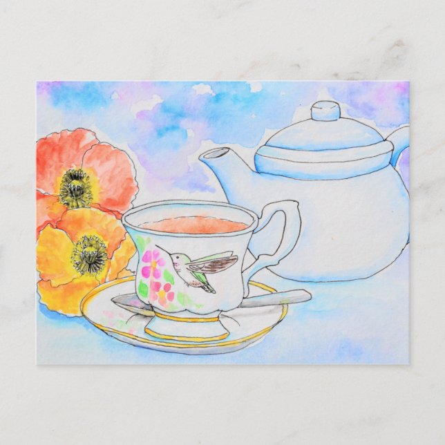 Carte Postale Temps pour la peinture à l'aquarelle de thé (Devant)