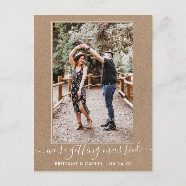 Carte Postale Tendance Se Marier Kraft Enregistrer La Date (Devant)