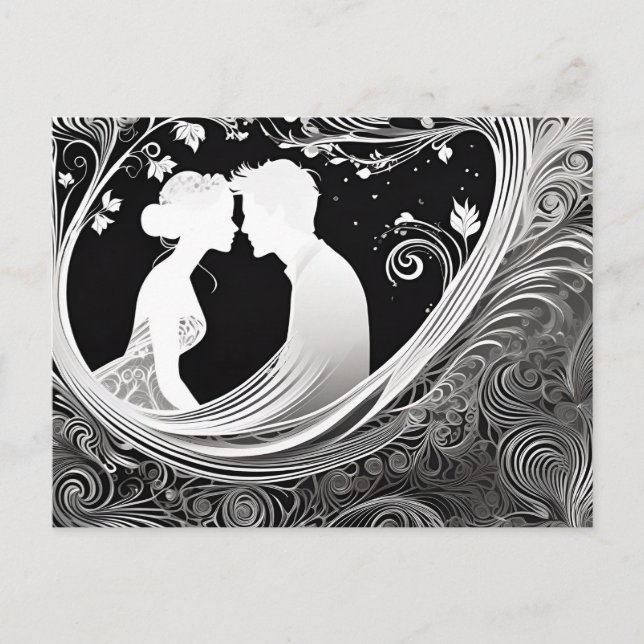 Carte Postale Tender Moment Blanc & Noir Silhouette Kiss (Devant)