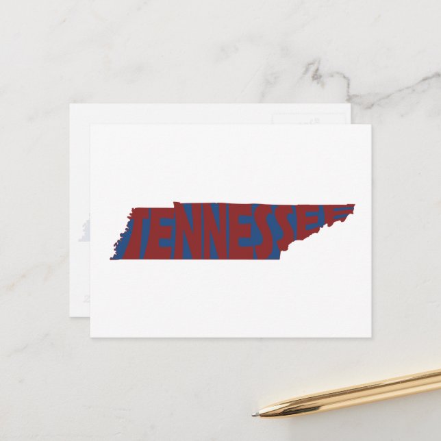 Carte Postale Tennessee Nom de l'État Mot Art Rouge (Devant/Arrière en situation)