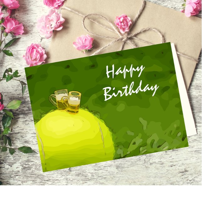 Carte Postale Tennis Anniversaire avec boule et verre de bière (Créateur téléchargé)
