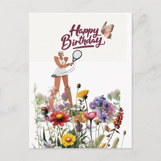 Carte Postale Tennis Anniversaire pour Joueuse (Devant)