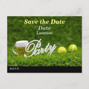 Carte Postale Tennis ball et bière enregistrer la date pour la p