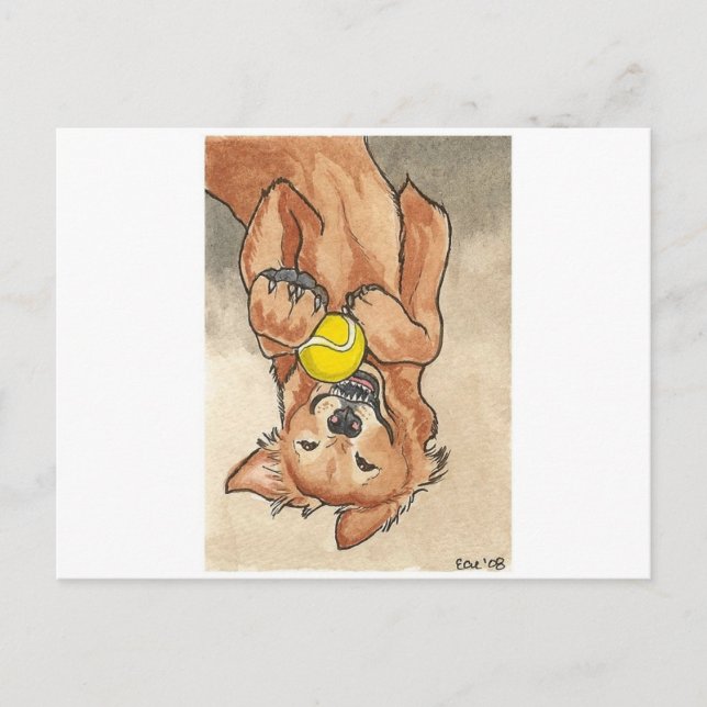 Carte Postale Tennis Ball Fun Golden Retriever Dog Art (Devant)