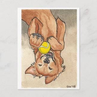 Carte Postale Tennis Ball Fun Golden Retriever Dog Art