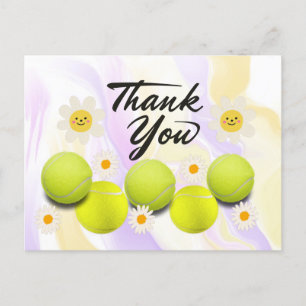 Carte Postale Tennis balle avec la fleur marguerite blanche merc