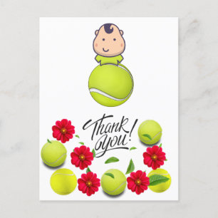 Carte Postale Tennis bébé sur le ballon pour baby shower merci