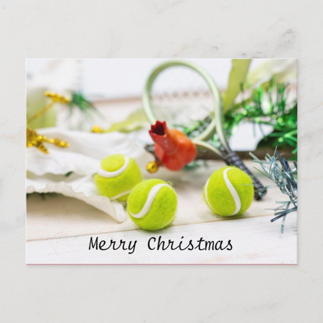 Carte Postale Tennis Christmas Holiday Card avec balle et raquet (Devant)