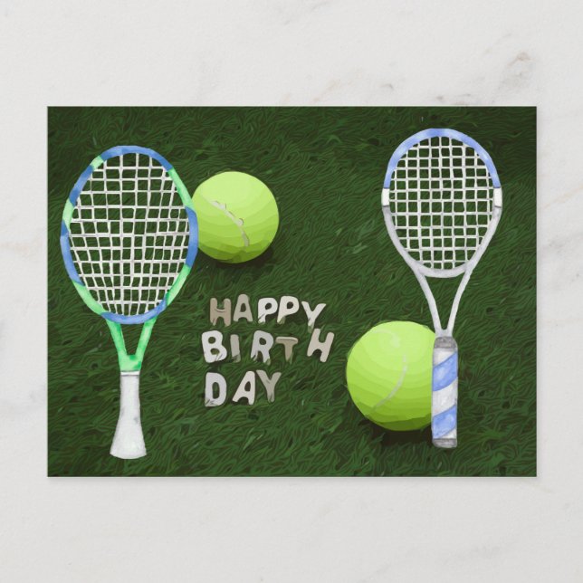 Carte Postale Tennis d'anniversaire avec balles de tennis sur fo (Devant)