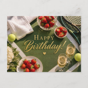 Carte Postale Tennis d'anniversaire avec Champagne et Fraises